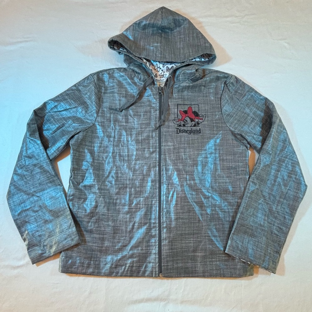 Disney Parks Disneyland Minnie Mouse Bow Hooded Zip Jacket Gray Size M